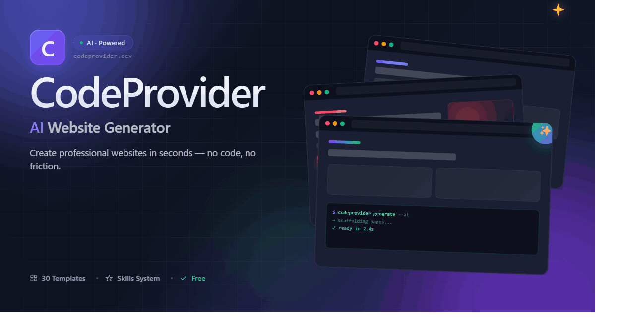 zerocodefee - AI Website Generator tạo website chuyên nghiệp với 30 template premium trong vài giây